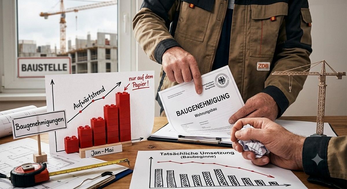 Baugewerbe zu steigenden Baugenehmigungen: Aufwärtstrend nur auf dem Papier
