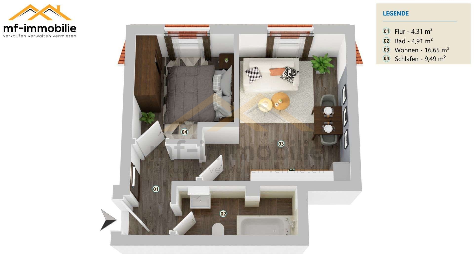 zwei Zimmer Appartement in Mariental 35qm