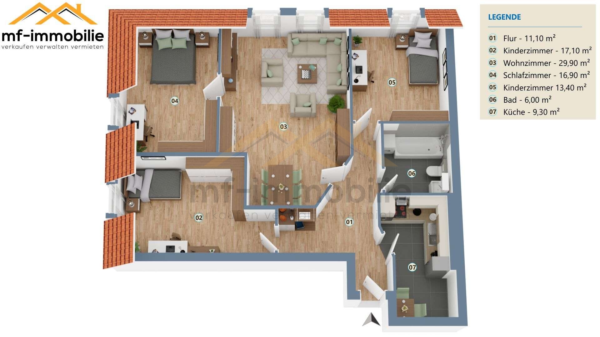 Schöne grosse 4-Raumwohnung 103 m², zentrales großes Wohnzimmer