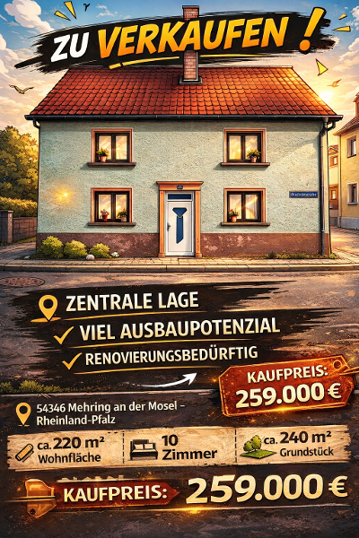 Mehring a.d. Mosel - Handwerker aufgepasst - zentral gelegenes Doppelhaus/Reiheneckhaus mit Ausbaupotential