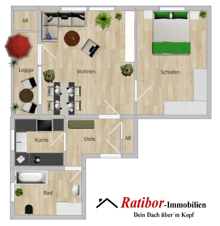 Gut vermietete 2 Zimmer-Mansardenwohnung mit Loggia und Stellplatz in ruhiger Wohnlage RH-Nord