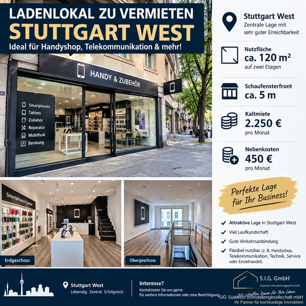 ***ATTRACTIVE LADENFLÄCHE IN TOP - LAGE STUTTGART-WEST -  - NEUWERTIG  -  Ca 120 m ²***